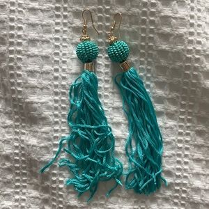 Teal tassel earrings